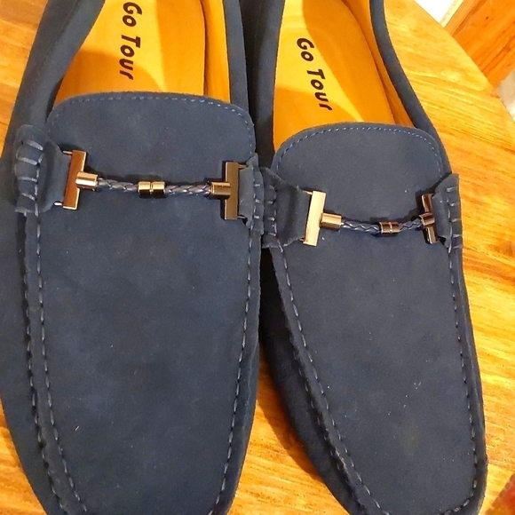 Go Tour |Mens Navy Blue Suede Driving Loafers Shoes Slip On Luxe Sz. 10.5 M